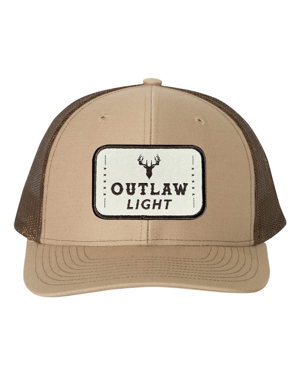 Outlaw Light Patch Trucker Hat: Khaki/Coffee